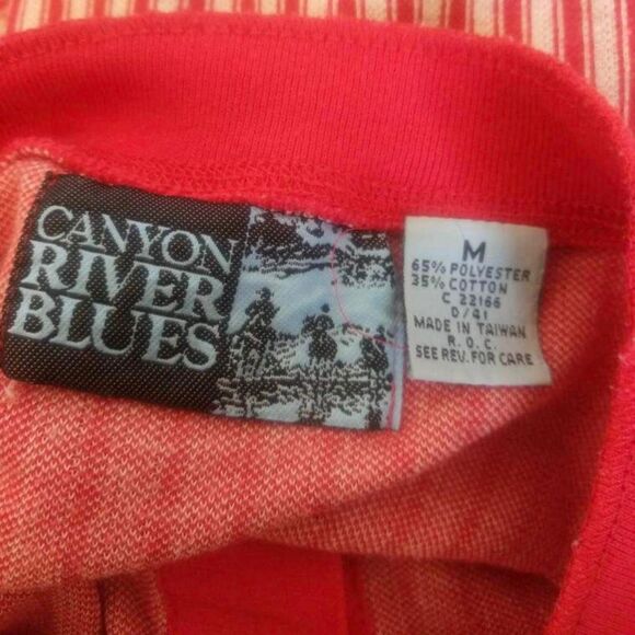 Vintage Mens Shirt Red White Striped Canyon River Poly Cotton M - Picture 4 of 4